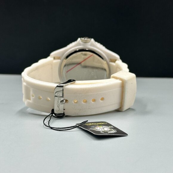 Ed Hardy Watch Women White Silver Floral Dial Silicone Band New Battery - Picture 7 of 16